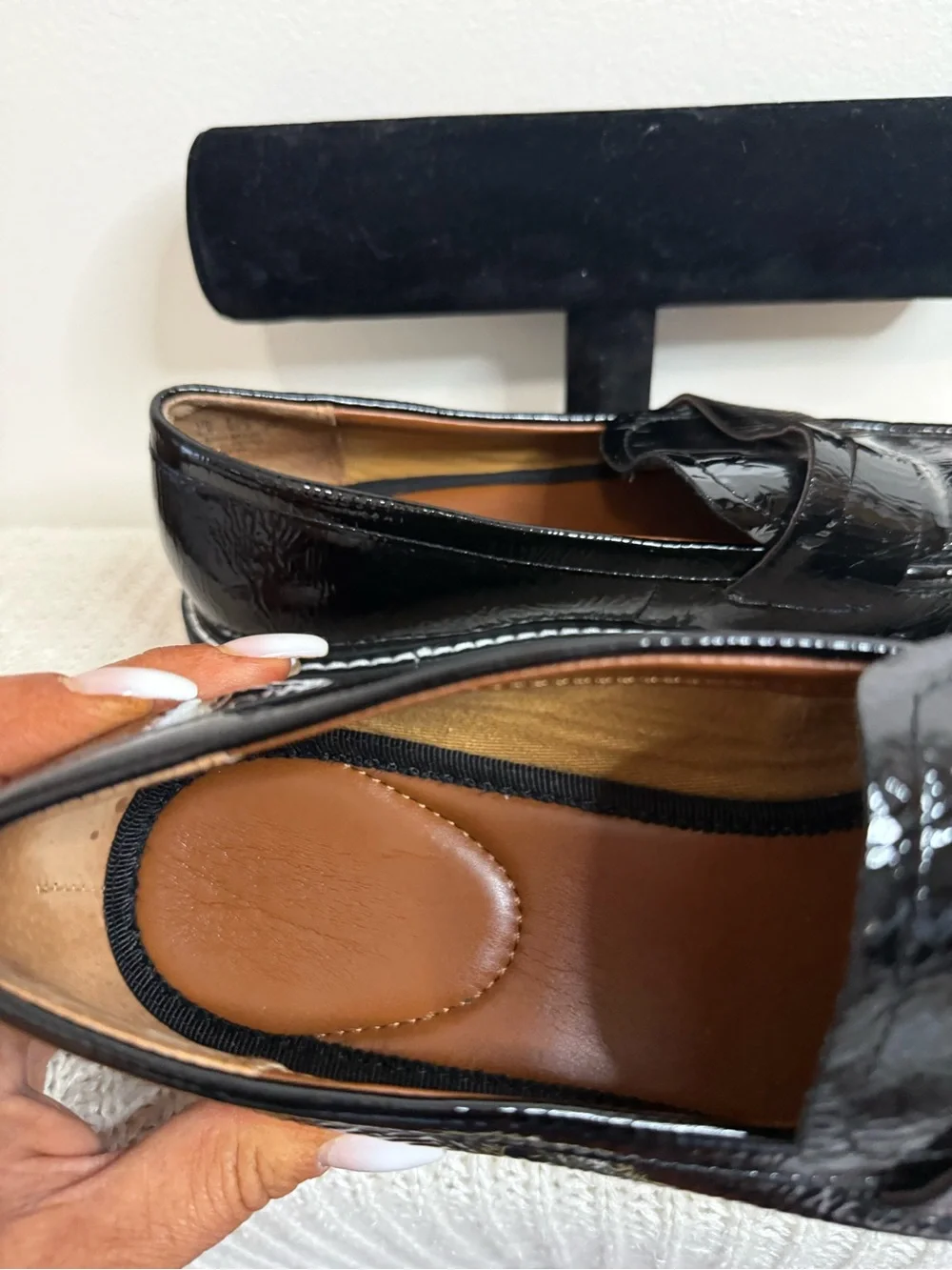 Franco Sarto  Black Patent Leather Penny Loafer chunky sole size 7.5